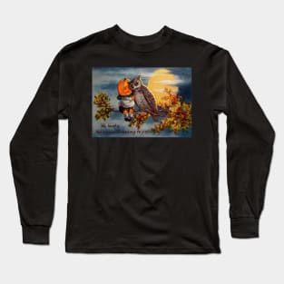 Vintage Halloween Pumpkin and Owl Long Sleeve T-Shirt